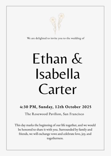 Free Small Flower Wedding Invitation Card Template to Edit Online