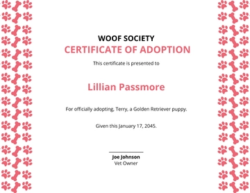 Free Puppy Adoption Certificate Template to Edit Online