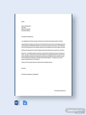 Cover Letter for Finance Job Position Template