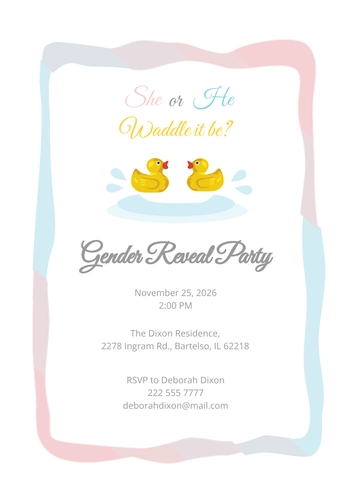 Free Duck Gender Reveal Invitation Template to Edit Online