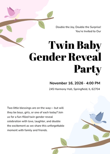 Free Twin Gender Reveal Invitation Template to Edit Online