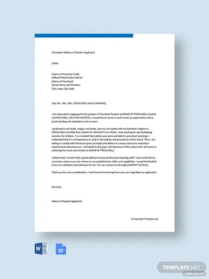 Preschool Teacher Cover Letter