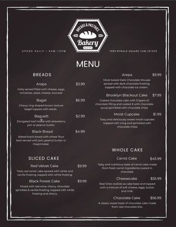 Free Chalkboard Bakery Menu Template to Edit Online