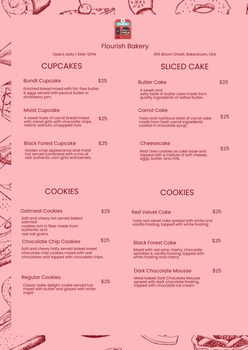 Free Cupcake Bakery Menu Template to Edit Online