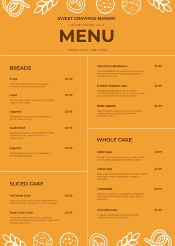 Free Downloadable Bakery Menu Template to Edit Online