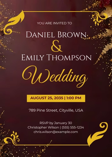Free Maroon and Gold Wedding Invitation Template to Edit Online