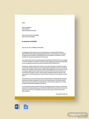 Temporary Appointment Letter