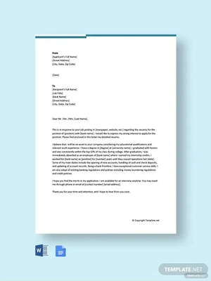 Banking Cover Letter Template