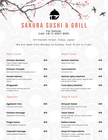 Free Japanese Restaurant Takeaway Menu Template to Edit Online