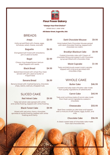 Free Pastry Bakery Menu Template to Edit Online