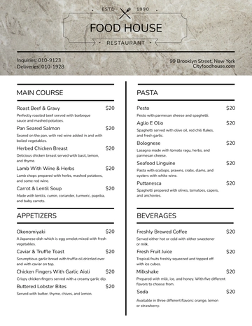 Free Printable Takeaway Menu Template to Edit Online