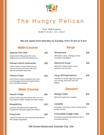 Free Food Takeaway Menu Template to Edit Online