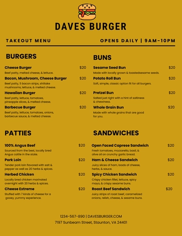 Free Takeaway Burger Menu Template to Edit Online