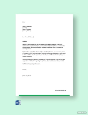 Cover Letter for Internship in Finance Template