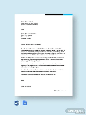 Cover Letter for IT Job Fresher Template