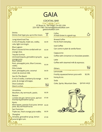 Free Vintage Cocktail Menu Template to Edit Online