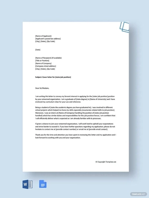 Cover Letter for Job Application for Freshers Template