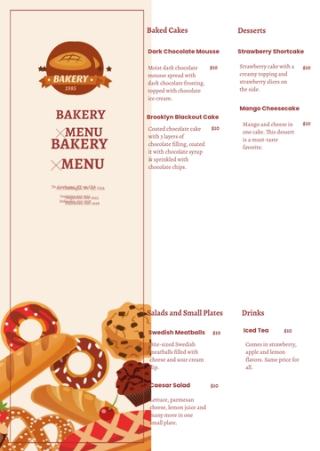 Free Bakery Brochure Menu Template to Edit Online