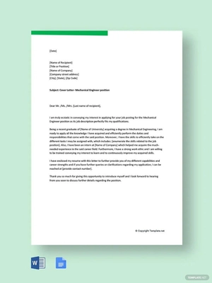 Cover Letter for Mechanical Engineer Fresher Template