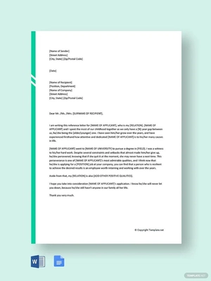 Family Reference Letter Template