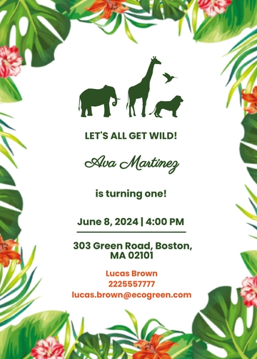Free Jungle Birthday Invitation Card Template to Edit Online