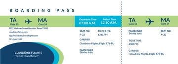 Free Professional Boarding Pass Airline Ticket Template to Edit Online