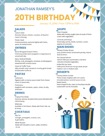 Free Birthday Flyer Menu Template to Edit Online