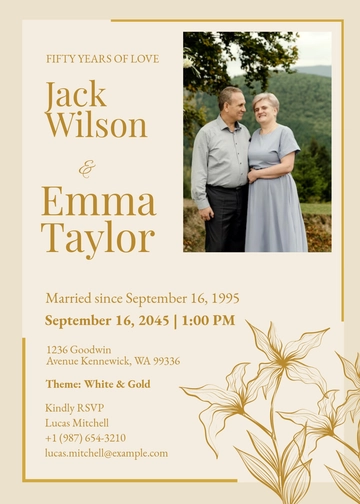 Golden Wedding Anniversary Invitation Template - Edit Online & Download