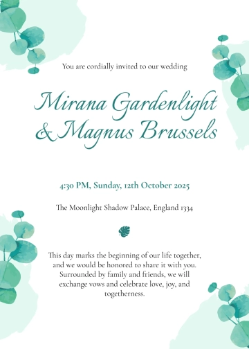 Free Eucalyptus Wedding Invitation Template to Edit Online