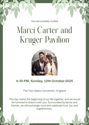 Free Green Foliage Wedding Invitation Template to Edit Online