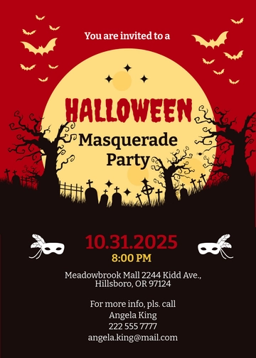 Free Halloween Masquerade Invitation Template to Edit Online | Template.net