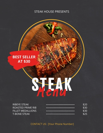Free Steak Menu Flyer Template to Edit Online