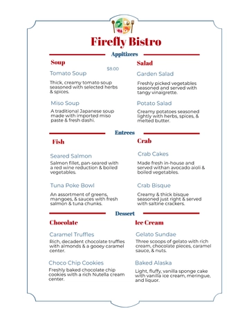 Free Seafood Table Tent Menu Template to Edit Online