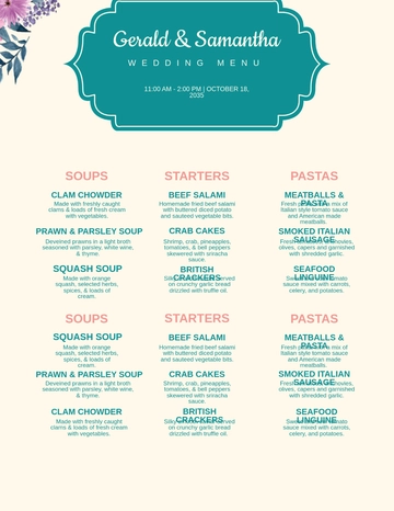 Free Southern Wedding Menu Template to Edit Online