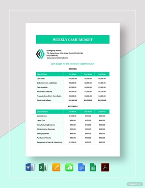 Weekly Cash Budget Template