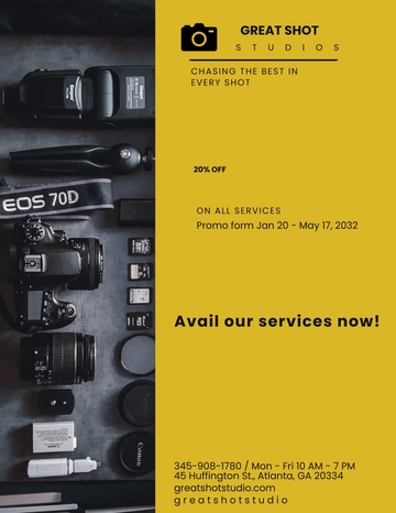 Free Photography Studio Business Flyer Template to Edit Online