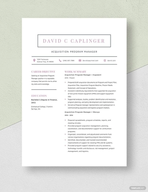 Acquisition Program Manager Resume