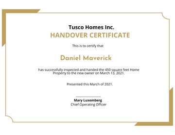 Free Handover Certificate Template to Edit Online