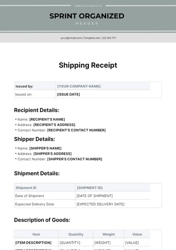 Free Shipping Receipt Template to Edit Online