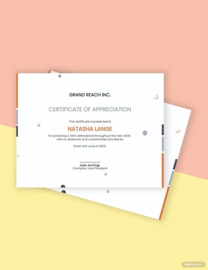 100 Percent Attendance Certificate Template