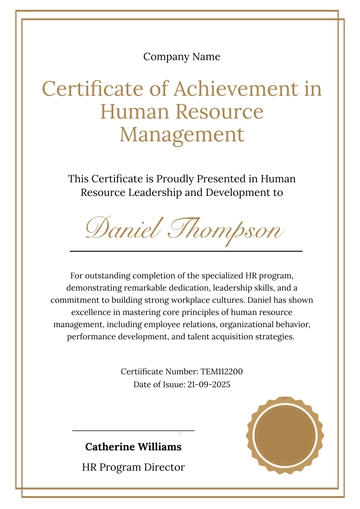 Free Elegant HR Certificate Template to Edit Online
