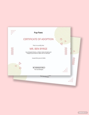 Adapted Puppy Certificate Template