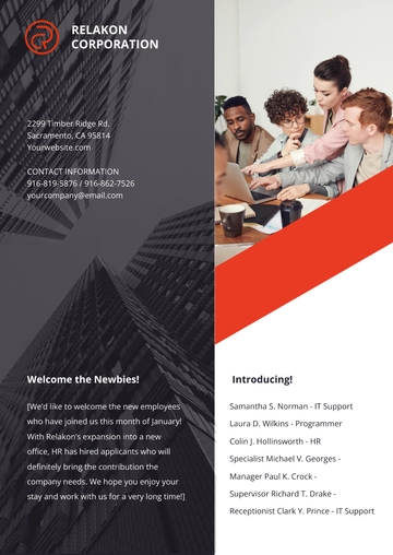 Free Employee Introducing Newsletter Template to Edit Online