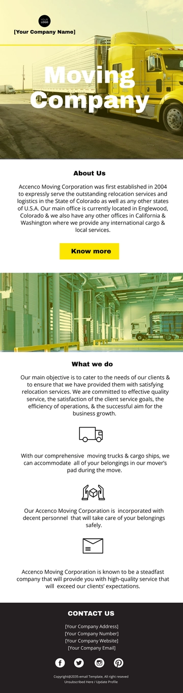 Free Moving Company Email Newsletter Template to Edit Online