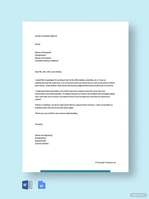 Apology Letter for Tardiness at Work Template