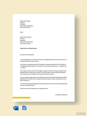 Business Funding Proposal Cover Letter Template