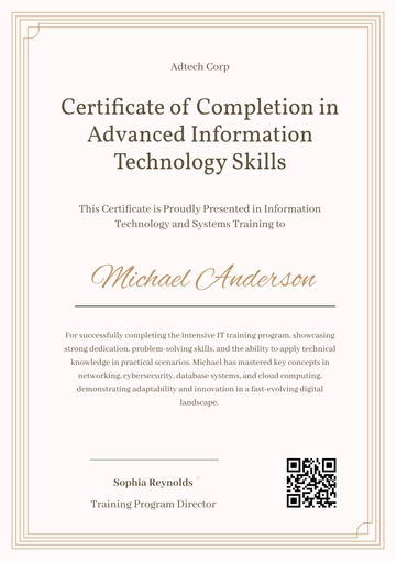Free IT Training Certificate Template to Edit Online