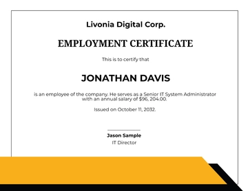 Free IT Salary Certificate Template to Edit Online