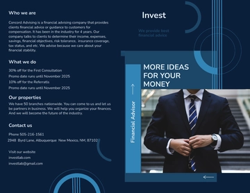 Free Financial Advisor Bi-Fold Brochure Template to Edit Online