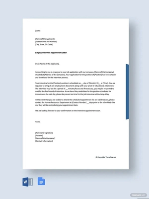 Simple Interview Appointment Letter